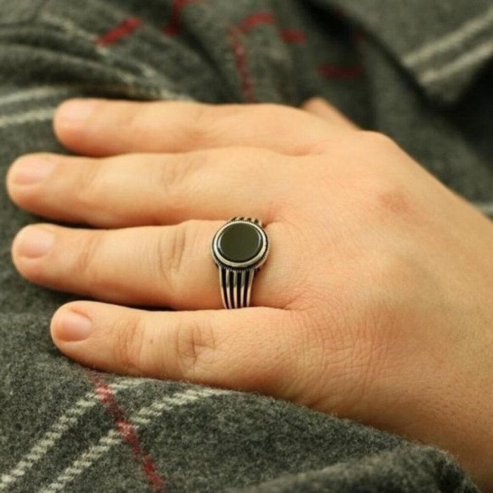 925 Sterling Silver Men's Rings With Natural Onyx - Picture 3 of 9